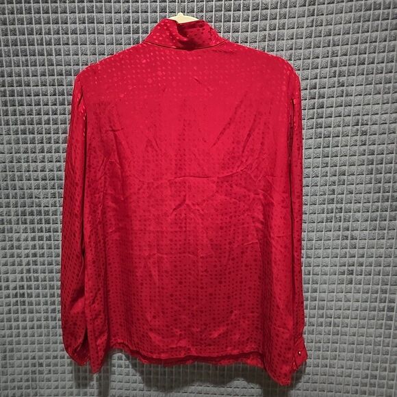 VTG Red Silky Blouse Sz10 Button up 70s 80s Valentines Romantic Glam Rock Asian - Picture 10 of 13